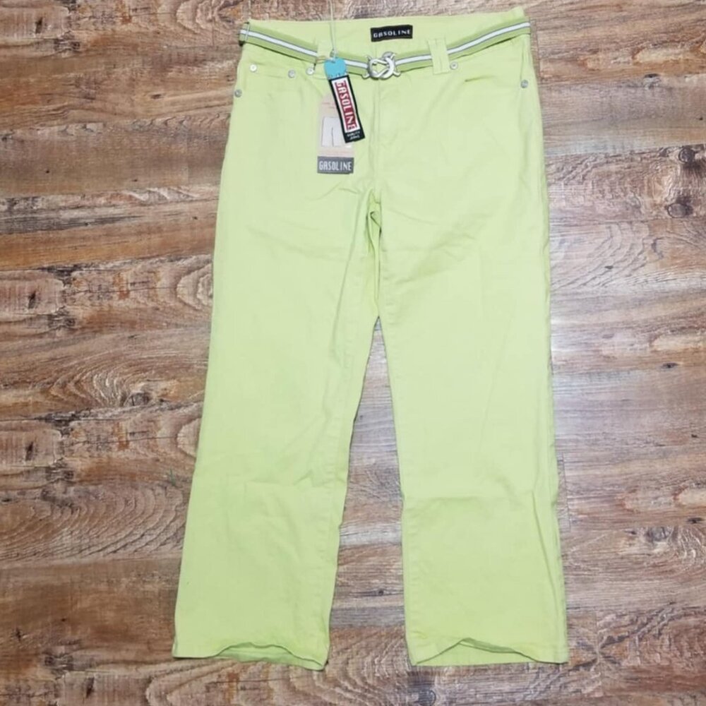 Gasoline Jean 12 Citrus Green Light Denim Cropped Belted NWT
